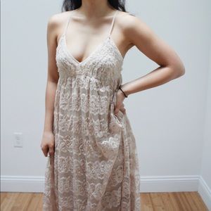 H&M Nude Lace Midi Spaghetti Strap Dress